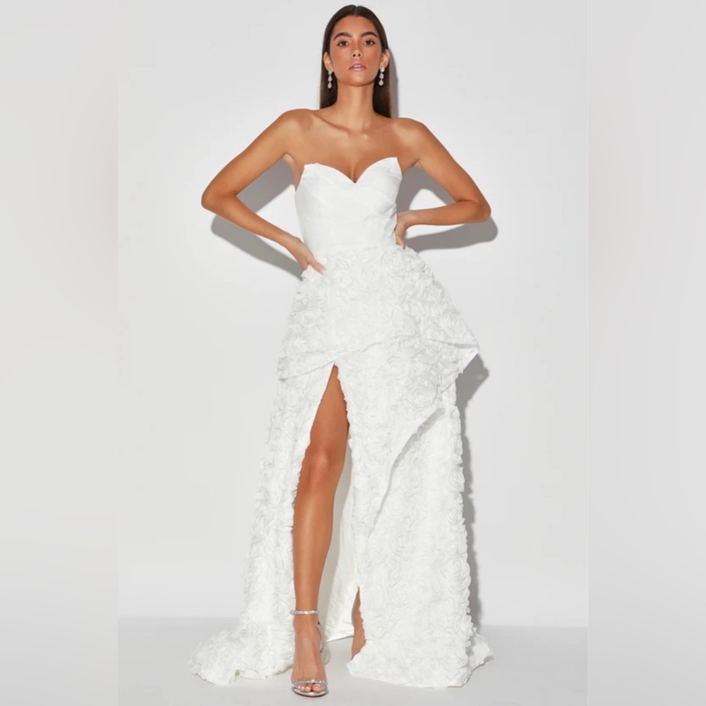 10. Bariano Georgiana White Strapless Maxi Dress, size 6.